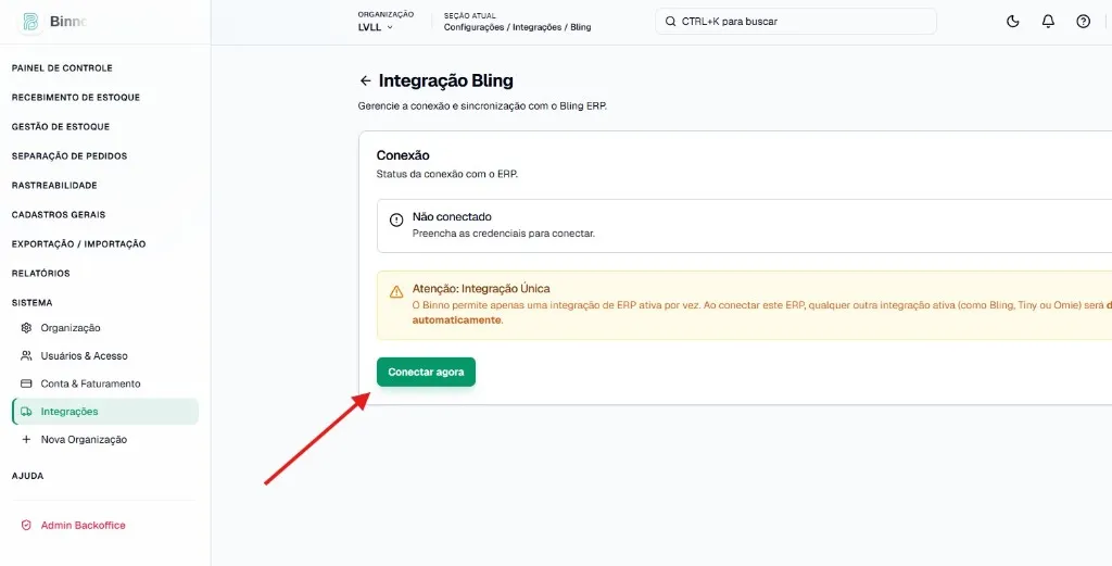Página da Integração Bling